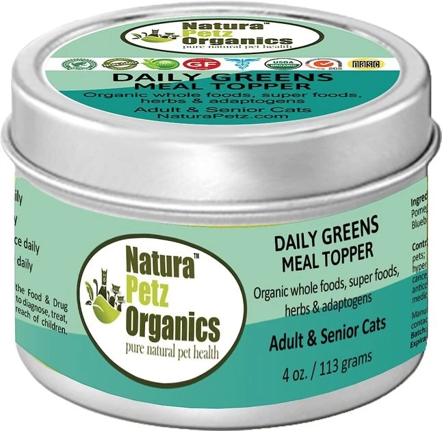 Natura Petz Organics Daily Greens Turkey Flavored Powder Immune Supplement for Cats, 4-oz tin 1 Natura Petz Organics Daily Greens Turkey Flavored Powder Immune Supplement for Cats, 4-oz tin